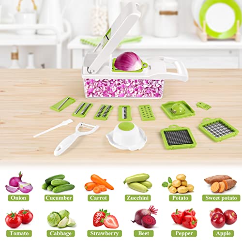 RJISZTA Vegetable Chopper, RJISZTA 13 in 1 Kitchen Food Onion Vegetable Chopper Slicer Dicer Cutter with 8 Blades, Egg slicer,Storage Container for Tomato Potato Carrot Salad - Image 5