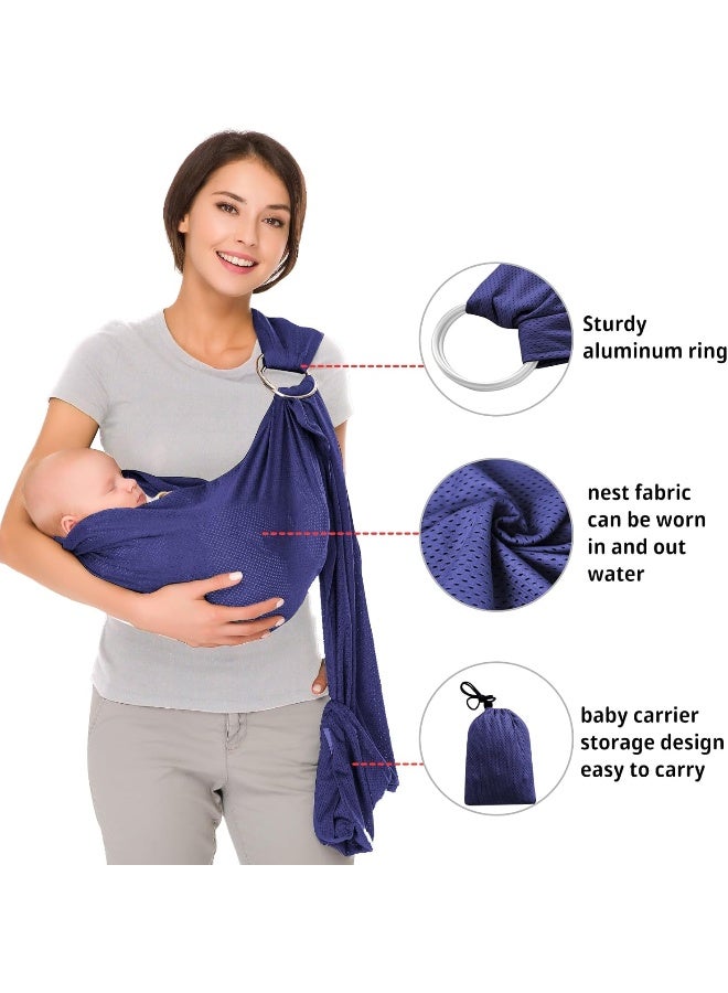 CUBY Water Baby Sling Carrier Lightweight Breathable Mesh Baby Wraps Carrier Adjustable Ring Sling Quick-Drying Baby Carriers Sling for Newborn Toddler Summer Swimming Pool Beach(Dark Blue) - Image 2