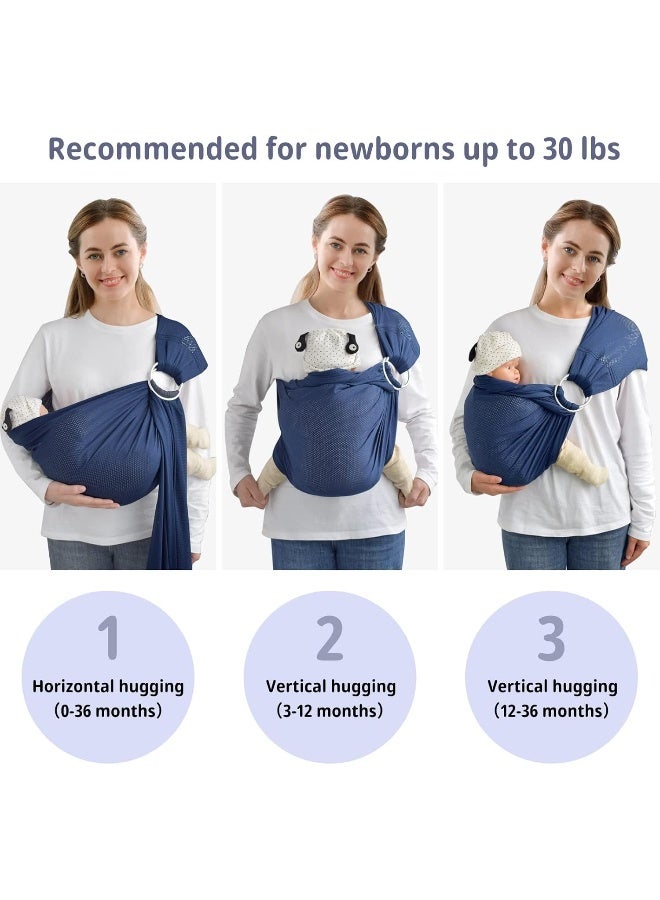 CUBY Water Baby Sling Carrier Lightweight Breathable Mesh Baby Wraps Carrier Adjustable Ring Sling Quick-Drying Baby Carriers Sling for Newborn Toddler Summer Swimming Pool Beach(Dark Blue) - Image 5