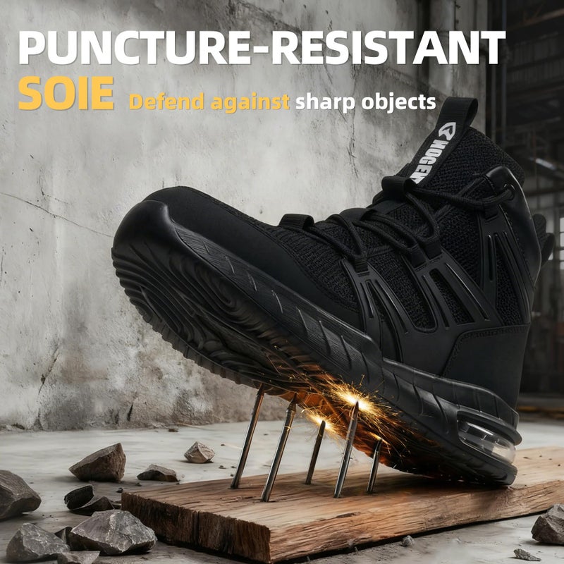 Hogent Steel Toe boots for Men Women Comfortable Lightweight Mens Work Boots with Air Cushion Puncture Proof Indestructible Safety Shoes for Construction & Warehouse Jobs - Image 3