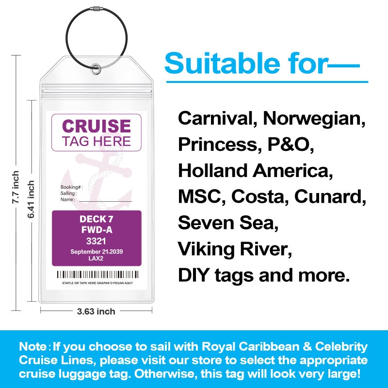 Maloun Cruise Luggage Tags for Carnival, MSC, Costa, NCL & Princess Cruise Ships, 6Pack Clear Tags Zip Seal Reusable Cruise Travel Essentials for 2026-2027 - Image 2