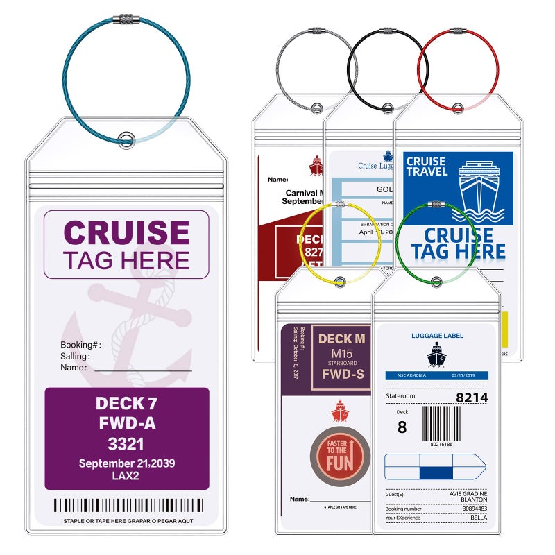 Maloun Cruise Luggage Tags for Carnival, MSC, Costa, NCL & Princess Cruise Ships, 6Pack Clear Tags Zip Seal Reusable Cruise Travel Essentials for 2026-2027 - Image 1