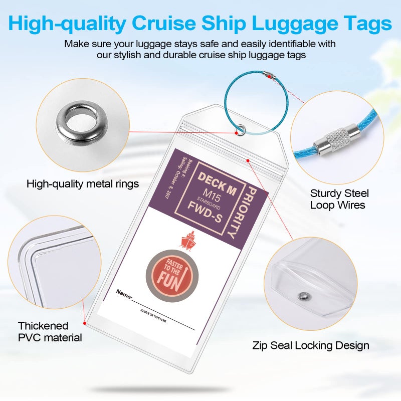 Maloun Cruise Luggage Tags for Carnival, MSC, Costa, NCL & Princess Cruise Ships, 6Pack Clear Tags Zip Seal Reusable Cruise Travel Essentials for 2026-2027 - Image 4