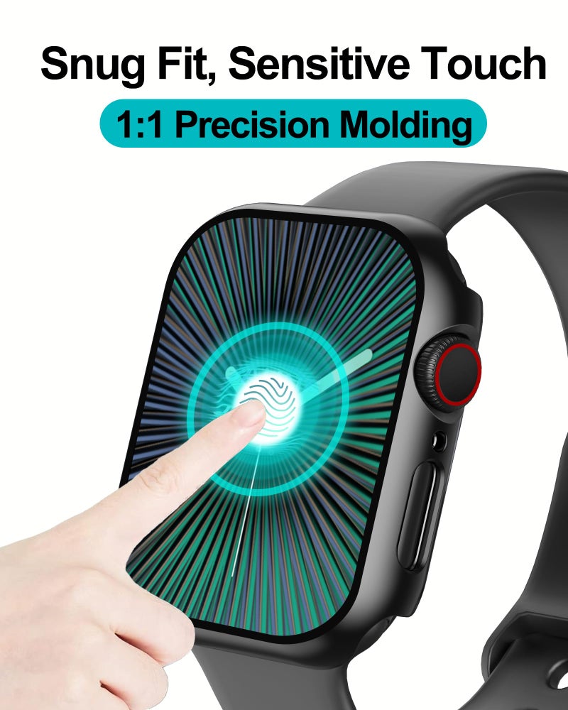 Smiling 2 Pack Hard PC Case with Tempered Glass Screen Protector Compatible with Apple Watch Series 9/8/7 45mm, Touch Sensitivity Screen Protector Scratch Resistant Watch Cover- Black - Image 5