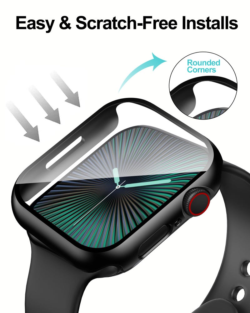 Smiling 2 Pack Hard PC Case with Tempered Glass Screen Protector Compatible with Apple Watch Series 9/8/7 45mm, Touch Sensitivity Screen Protector Scratch Resistant Watch Cover- Black - Image 4