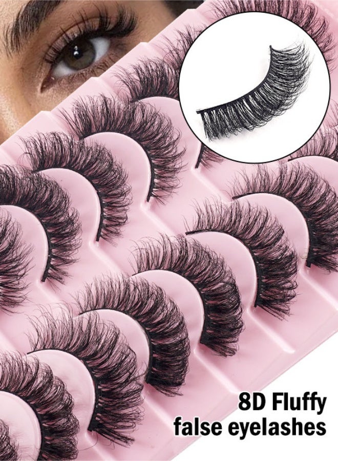 PLUSOX Self Adhesive False Eyelashes Clusters Kit 8D Curl Pre Glued Wispy Lashes Kit With Transparent Mink Ribbon for Beginners, Press On Glueless Individual Lashes DIY Eyelashes - Image 2