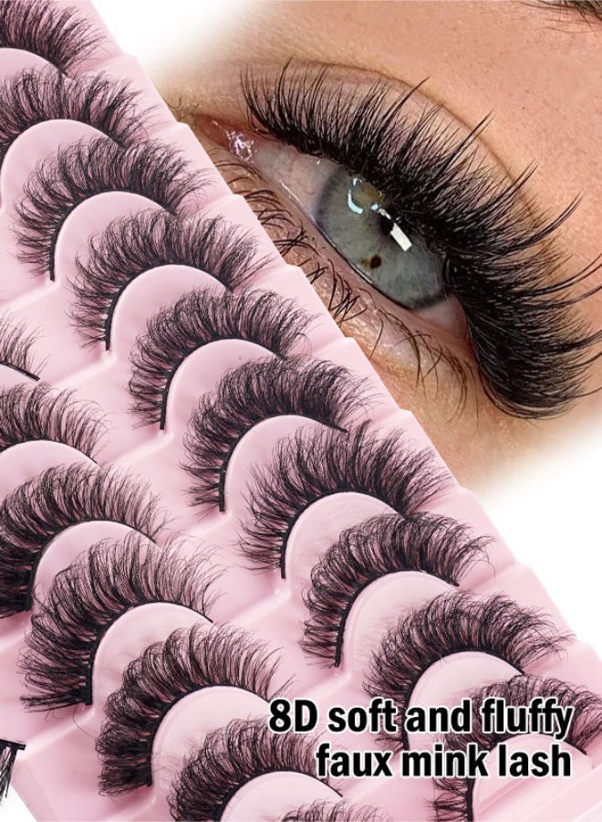 PLUSOX Self Adhesive False Eyelashes Clusters Kit 8D Curl Pre Glued Wispy Lashes Kit With Transparent Mink Ribbon for Beginners, Press On Glueless Individual Lashes DIY Eyelashes - Image 1