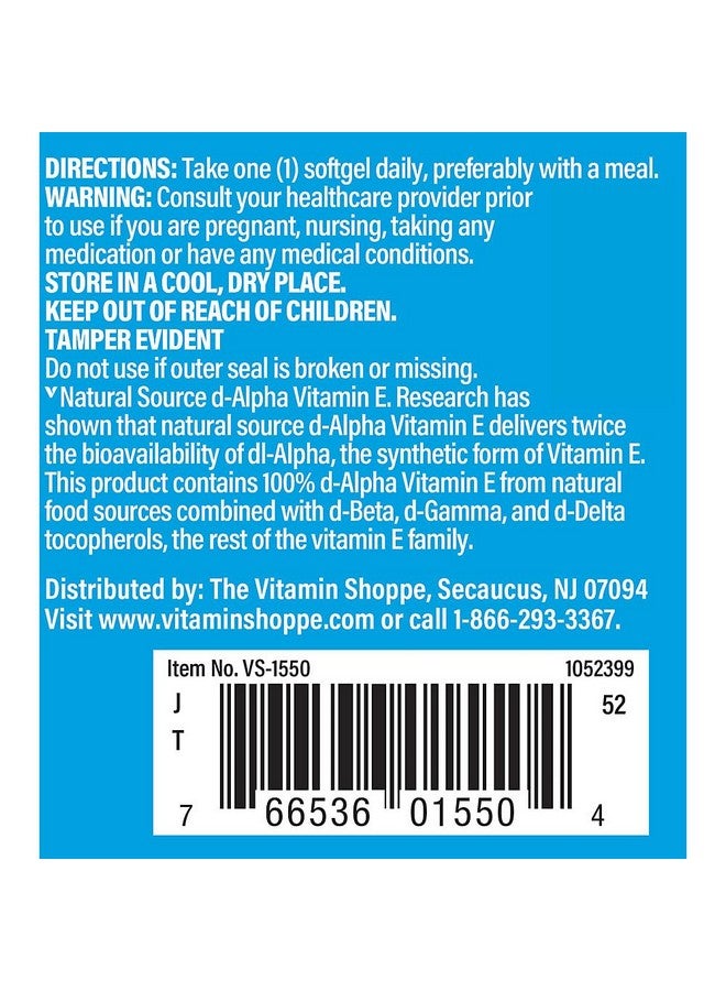 The Vitamin Shoppe فيتامين شوب فيتامين E 200IU - مصدر طبيعي، يدعم صحة القلب والأوعية الدموية، صحة المناعة وصحة العين - مرة واحدة يومياً (100 كبسولة لينة) - Image 4