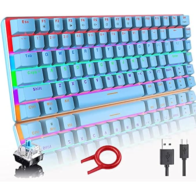 rayihni GAMING MECHANICAL KEYBOARD WIRED USB METAL MECHANICAL BLUE SWITCH COMPUTER GAMING KEYBOARD WITH RAINBOW LED BACKLIT FOR COMPUTER GAMERS(BLUE) - Image 1