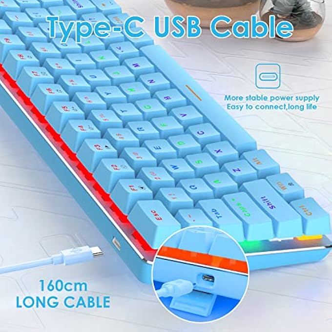 rayihni GAMING MECHANICAL KEYBOARD WIRED USB METAL MECHANICAL BLUE SWITCH COMPUTER GAMING KEYBOARD WITH RAINBOW LED BACKLIT FOR COMPUTER GAMERS(BLUE) - Image 3