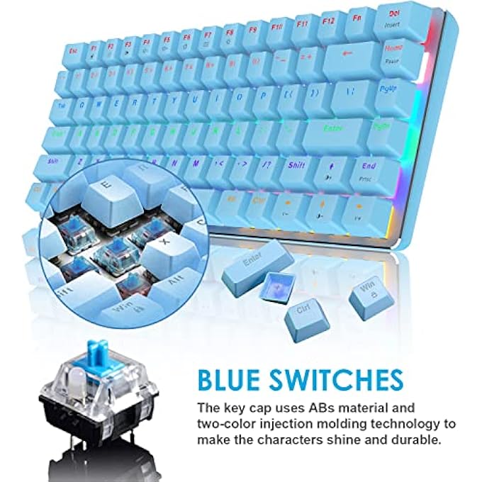rayihni GAMING MECHANICAL KEYBOARD WIRED USB METAL MECHANICAL BLUE SWITCH COMPUTER GAMING KEYBOARD WITH RAINBOW LED BACKLIT FOR COMPUTER GAMERS(BLUE) - Image 2
