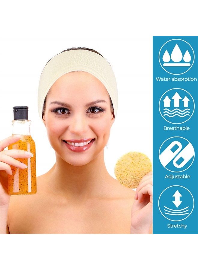 Whaline Spa Facial Headband 4 Packs Head Wrap Terry Cloth Headband Adjustable Stretch Towel for Bath, Makeup and Sport (Yellow)