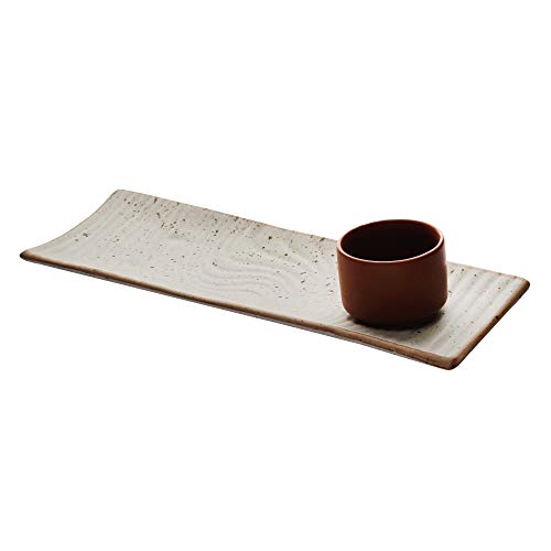 miah decor MD-314A Handcrafted Matt Finish Biege Stoneware Platter with Terracota Dip Bowl - Image 3