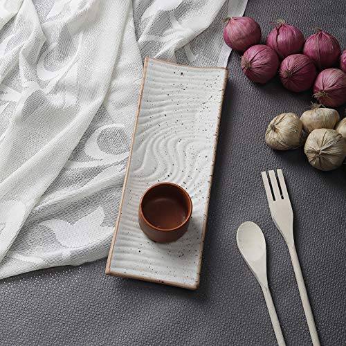 miah decor MD-314A Handcrafted Matt Finish Biege Stoneware Platter with Terracota Dip Bowl - Image 1