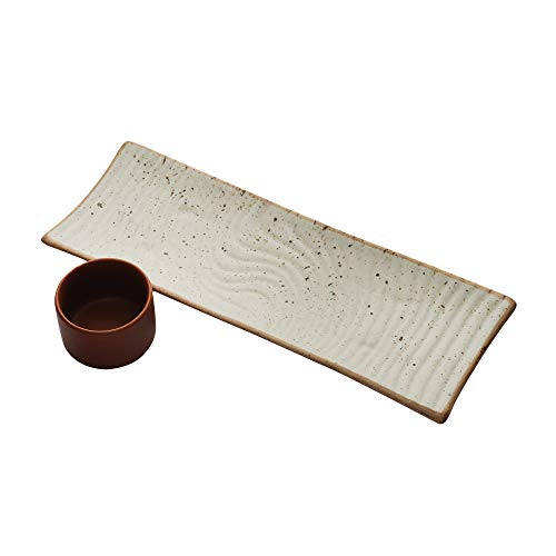 miah decor MD-314A Handcrafted Matt Finish Biege Stoneware Platter with Terracota Dip Bowl - Image 5