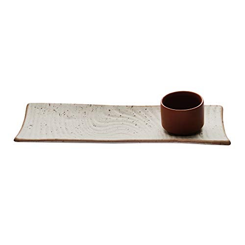 miah decor MD-314A Handcrafted Matt Finish Biege Stoneware Platter with Terracota Dip Bowl - Image 4