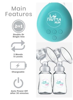 La Frutta La Frutta MUM Double Electric Breast Pump 150 ml*2 Bottles, Portable Breast Pump, Pain Free, Breast Feeding Pump with Memory Function, 2 Modes & 9 Levels Adjustment, Ultra-Quiet, Free milk bags are included.  - Image 4