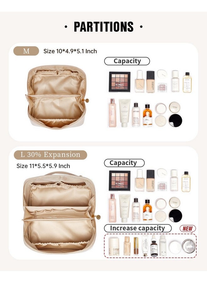 EACHY Travel Makeup Bag, Large Capacity Cosmetic Bags for Women, Waterproof Portable Open Flat Toiletry Bag Make up Bag with Divider and Handle, Gifts for Women (White, Large) - Image 3