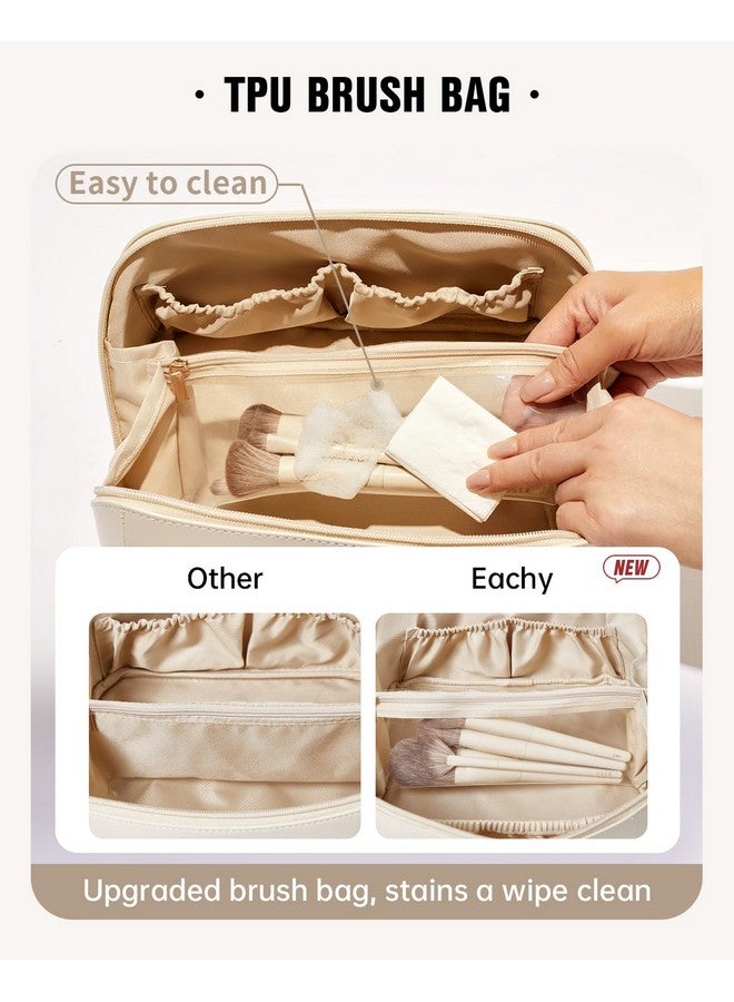 EACHY Travel Makeup Bag, Large Capacity Cosmetic Bags for Women, Waterproof Portable Open Flat Toiletry Bag Make up Bag with Divider and Handle, Gifts for Women (White, Large) - Image 4