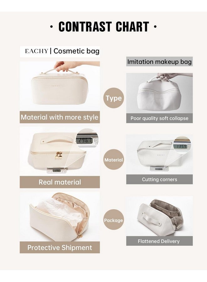 EACHY Travel Makeup Bag, Large Capacity Cosmetic Bags for Women, Waterproof Portable Open Flat Toiletry Bag Make up Bag with Divider and Handle, Gifts for Women (White, Large) - Image 5