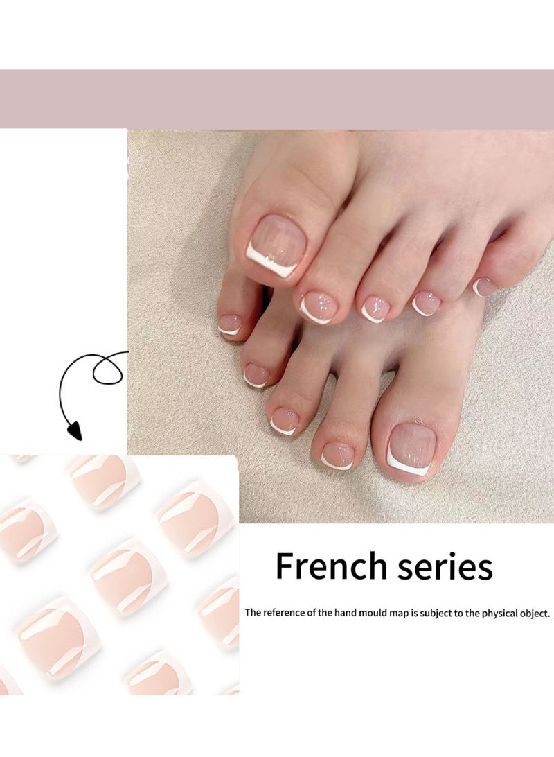Captaintech Wearing Nails, Simple White-Edged French Foot Nails, Nail Pieces, Finished Nail Products - Image 2