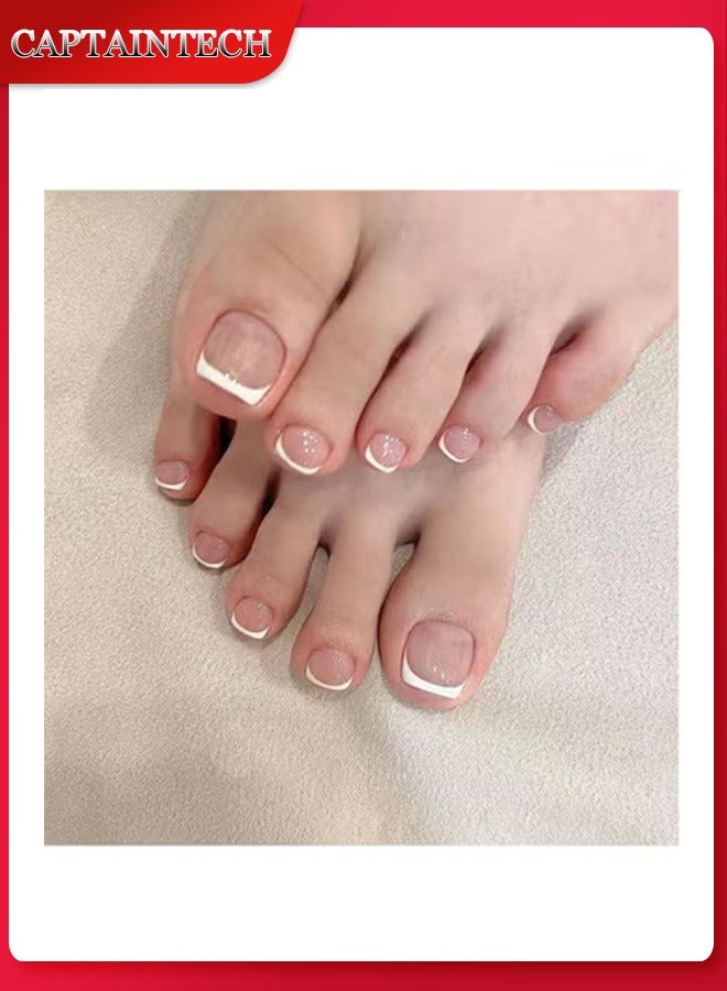 Captaintech Wearing Nails, Simple White-Edged French Foot Nails, Nail Pieces, Finished Nail Products - Image 1