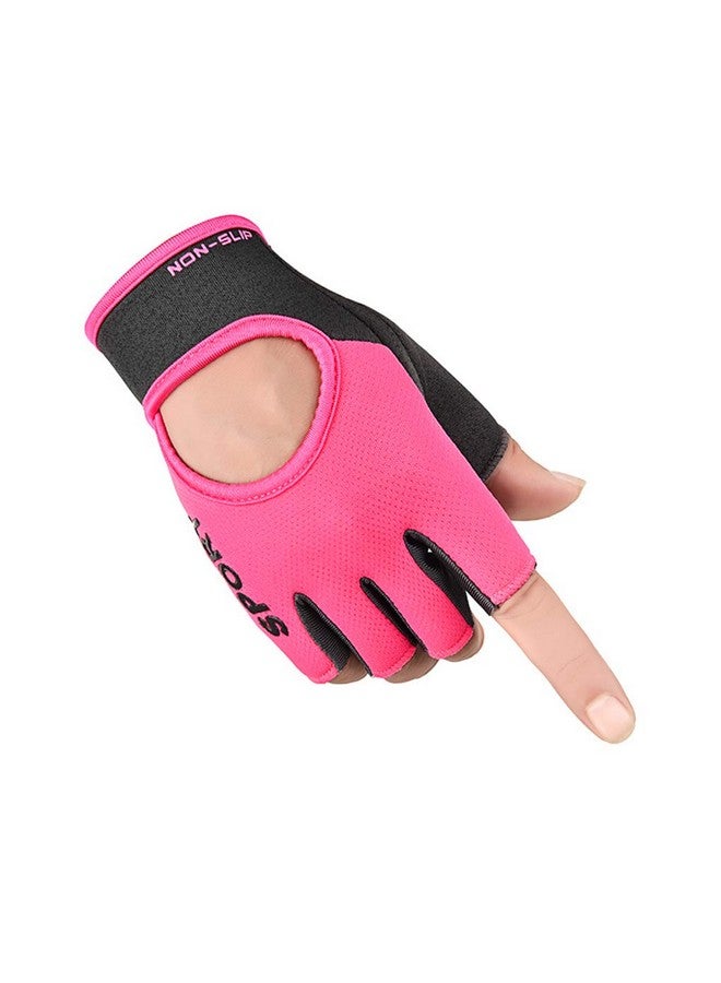 Clobeau Biking Gloves Kids Boys Girls Cycling Exercise Gloves Half Finger Fingerless Gloves Child Motor Bike Riding Anti-Slip Weight Lifting Bike Workout Climbing Bicycle Gloves Gym Skate Gloves (Pink) - Image 2