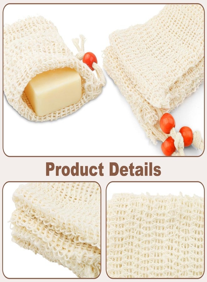 ECNHIVE 4Pcs Sisal Soap Saver Bag, Textured Mesh Bar Soap Pouch for Shower with Wooden Beads, Exfoliating Soap Sack with Drawstring for Body Massage, Reusable Foaming Net for Deep Skin Peeling and Wash - Image 4