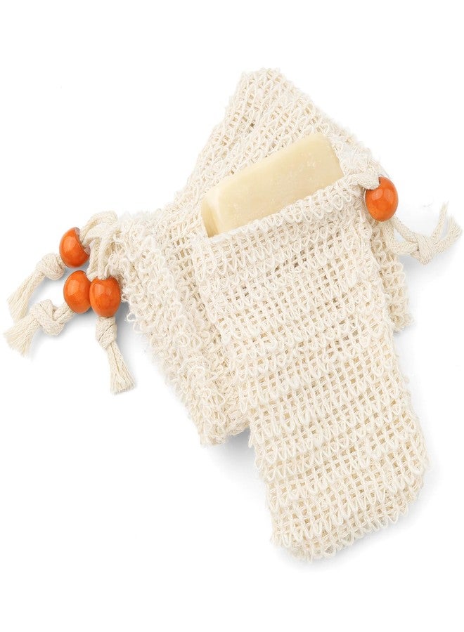 ECNHIVE 4Pcs Sisal Soap Saver Bag, Textured Mesh Bar Soap Pouch for Shower with Wooden Beads, Exfoliating Soap Sack with Drawstring for Body Massage, Reusable Foaming Net for Deep Skin Peeling and Wash - Image 1