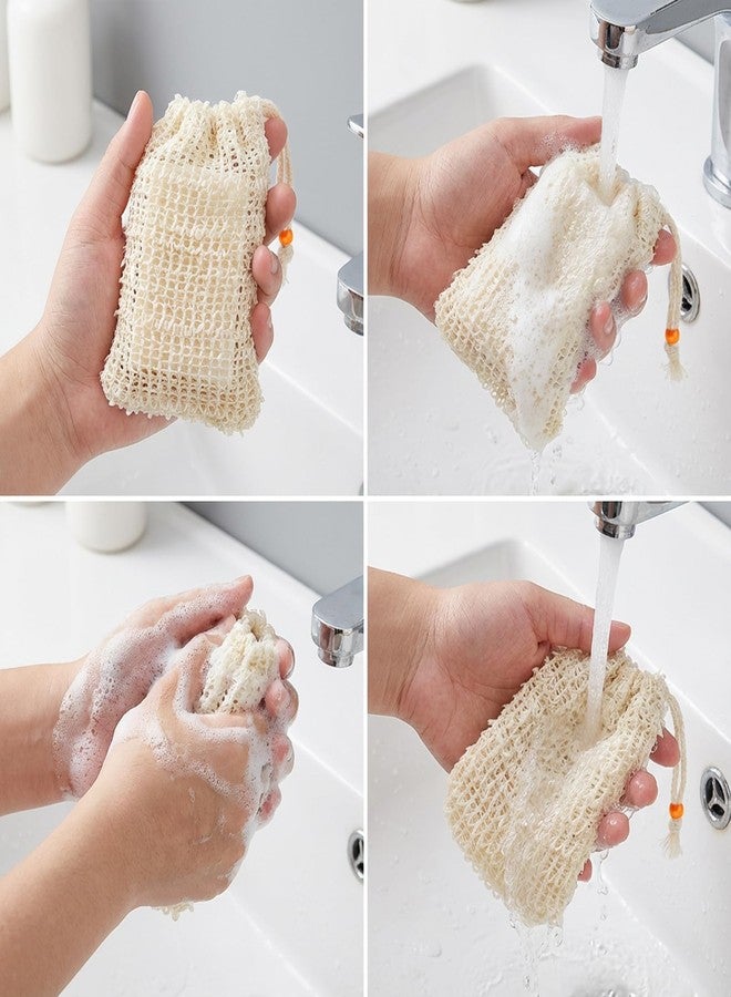 ECNHIVE 4Pcs Sisal Soap Saver Bag, Textured Mesh Bar Soap Pouch for Shower with Wooden Beads, Exfoliating Soap Sack with Drawstring for Body Massage, Reusable Foaming Net for Deep Skin Peeling and Wash - Image 3