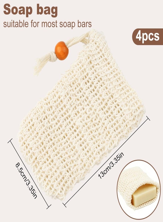ECNHIVE 4Pcs Sisal Soap Saver Bag, Textured Mesh Bar Soap Pouch for Shower with Wooden Beads, Exfoliating Soap Sack with Drawstring for Body Massage, Reusable Foaming Net for Deep Skin Peeling and Wash - Image 2