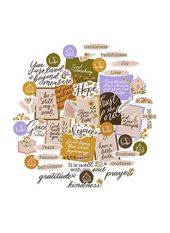 Navy Peony - Spiritual Faith Vision Board Stickers For Christians (48 Pieces) Floral Minimalist Style ; Religious Christian Stickers For Bible Journaling And Christian Planners - Image 1
