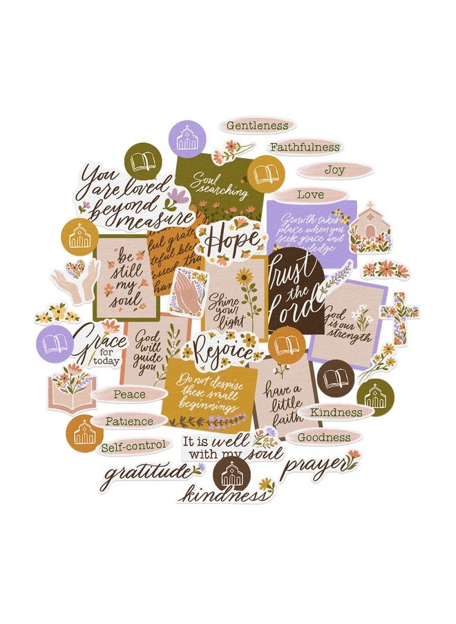 Navy Peony - Spiritual Faith Vision Board Stickers For Christians (48 Pieces) Floral Minimalist Style ; Religious Christian Stickers For Bible Journaling And Christian Planners - Image 1