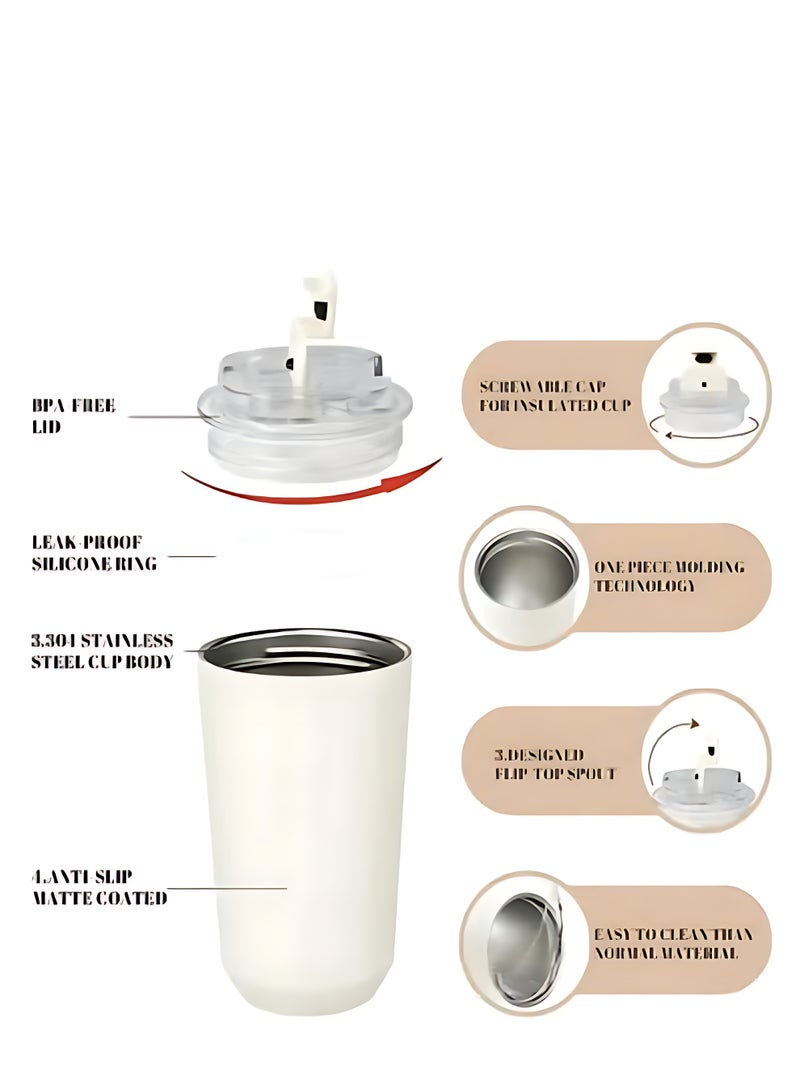 سميج فنجان قهوة | كوب مشروبات معزول مع غطاء مانع للتسرب | كوب قهوة طويل الأمد مع غطاء | كوب قهوة للسفر | 1 حزمة | رمادي - Image 4