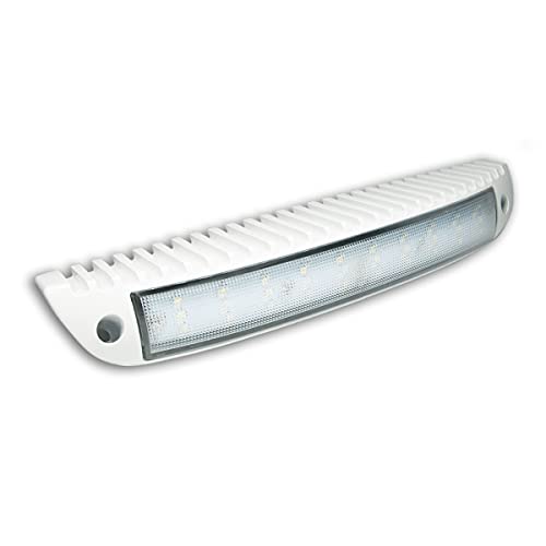Raycharm 12.2" RV & Boat Low-Profile LED Porch Light Fixture, 40° Down Angle Focused Flood Beam, 6000K Cool-White Super Bright, High Light-Output Low Ampere, Wateproof White Finish, 12V/24V, 1-Pack - Image 1