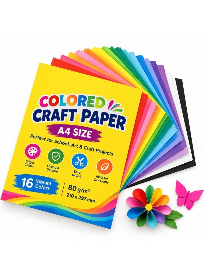 Lukadah A4 Colored Craft Paper 16 Colors, 80 GSM Construction Paper Sheets, Bright Colored Paper for Kids, School, Arts & Crafts, DIY Projects, Scrapbooking, Origami & Decorations, 210 x 297 mm - Image 1