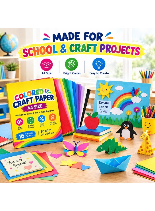 Lukadah A4 Colored Craft Paper 16 Colors, 80 GSM Construction Paper Sheets, Bright Colored Paper for Kids, School, Arts & Crafts, DIY Projects, Scrapbooking, Origami & Decorations, 210 x 297 mm - Image 4