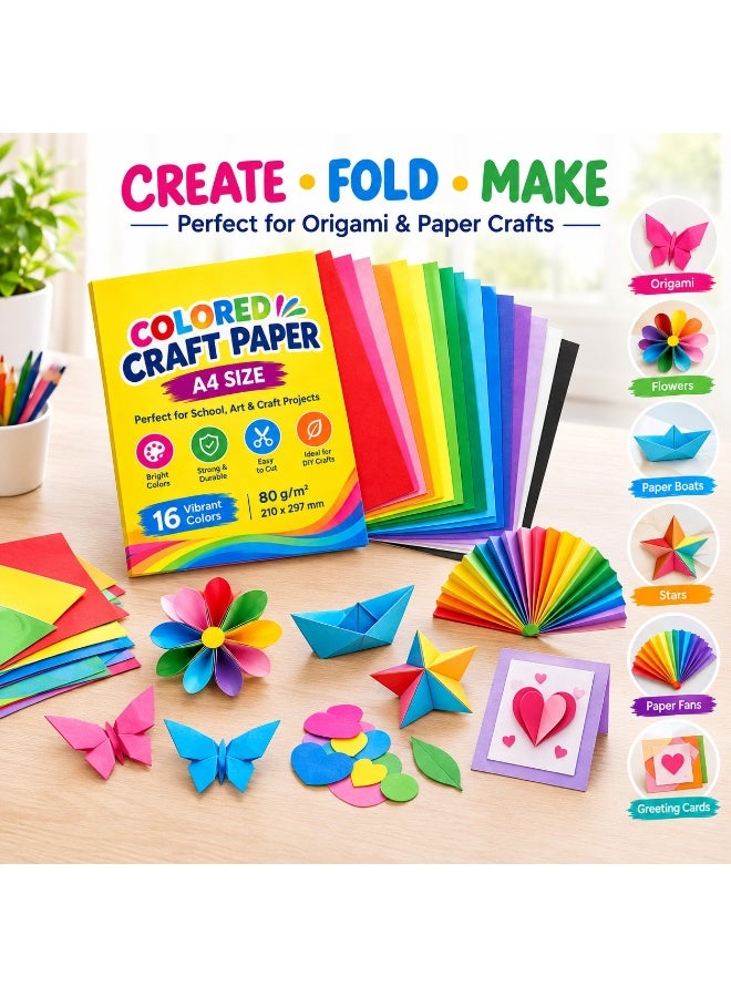 Lukadah A4 Colored Craft Paper 16 Colors, 80 GSM Construction Paper Sheets, Bright Colored Paper for Kids, School, Arts & Crafts, DIY Projects, Scrapbooking, Origami & Decorations, 210 x 297 mm - Image 3