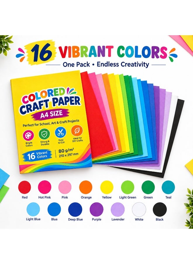 Lukadah A4 Colored Craft Paper 16 Colors, 80 GSM Construction Paper Sheets, Bright Colored Paper for Kids, School, Arts & Crafts, DIY Projects, Scrapbooking, Origami & Decorations, 210 x 297 mm - Image 2