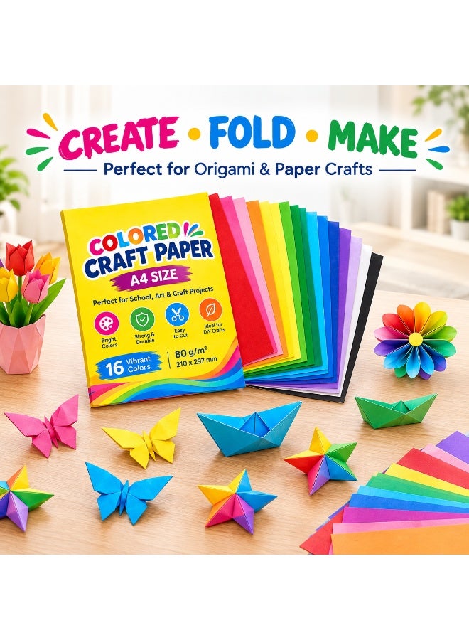Lukadah A4 Colored Craft Paper 16 Colors, 80 GSM Construction Paper Sheets, Bright Colored Paper for Kids, School, Arts & Crafts, DIY Projects, Scrapbooking, Origami & Decorations, 210 x 297 mm - Image 5