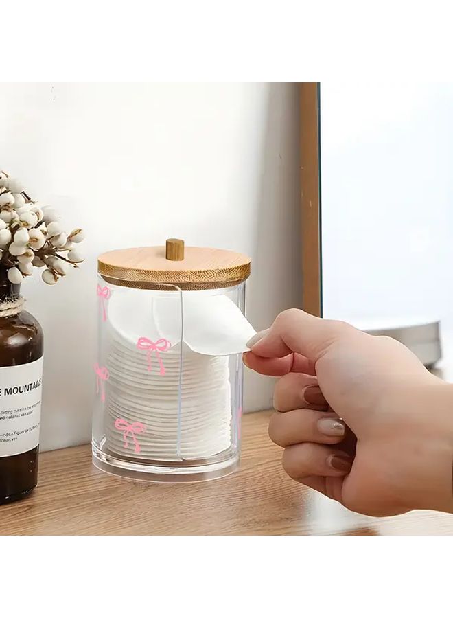 Bamboo Lid Acrylic Makeup Pad Storage Box Transparent Toothbrush Floss Organizer Cosmetic Container - Image 1