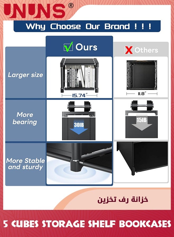 UNUNS Bookcases,5 Bookshelf Cubes File Cabinets,Assembled Storage Rack,Room Organizer,Storage Shelves For Book Toys Decoration Clock,Vertical Cabinet Bookcase For Bedroom/Study Room/Living Room/Office - Image 4