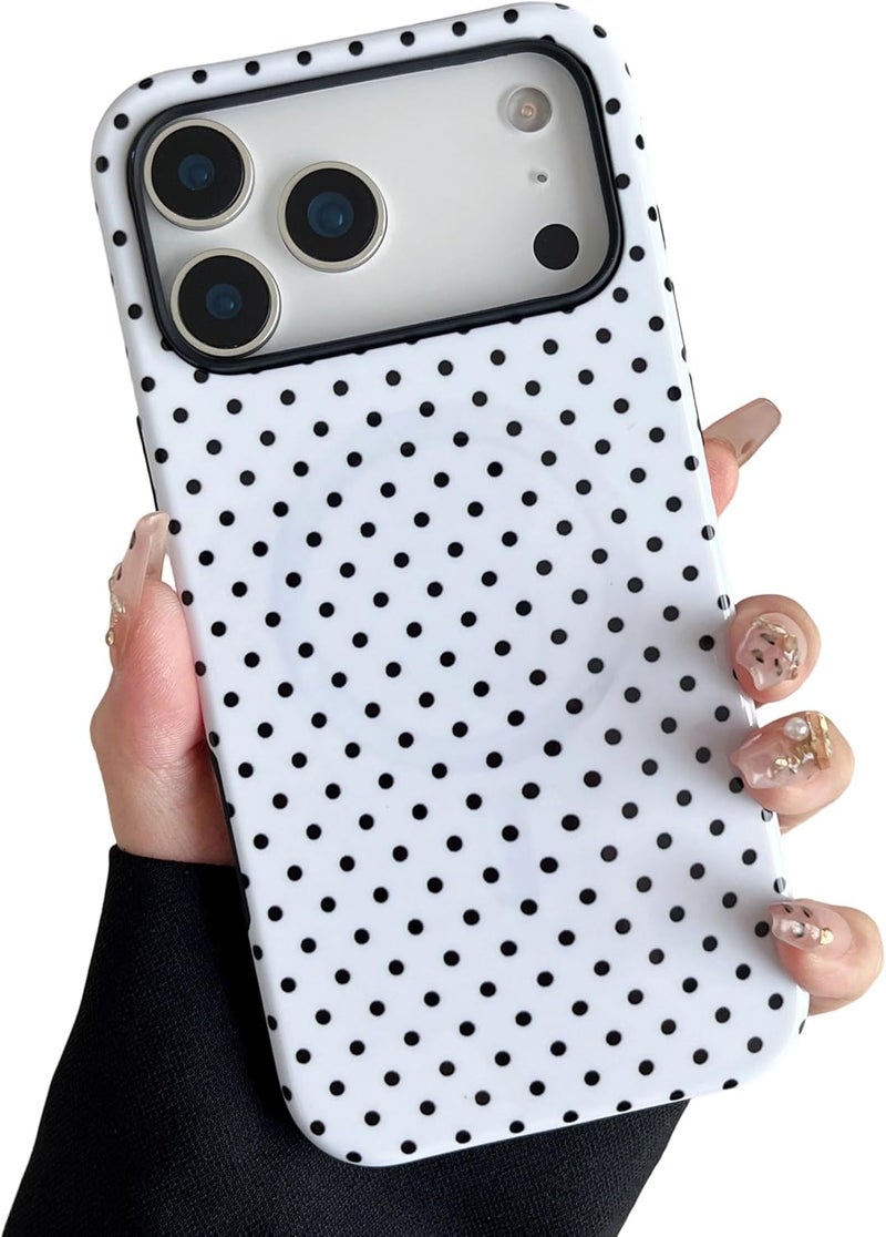 حافظة مغناطيسية من لهاتف iPhone 17 Pro، بتصميم نقاط متناثرة جميل، غطاء واقي ناعم من البلاستيك الخالي من الرصاص (TPU)، مقاوم للصدمات، أنيق، مناسب للفتيات والنساء – اللون الأبيض. - Image 1