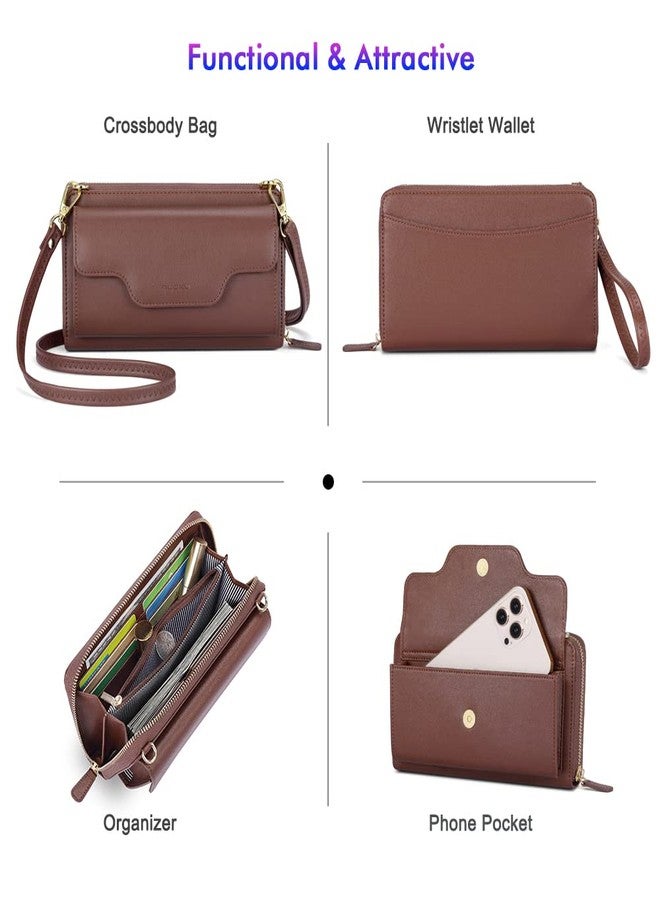 nuoku Small Purse for Women, RFID Blocking Wristlet Wallet, Crossbody Clutch with Cell Phone Pocket, Coffee - Image 3