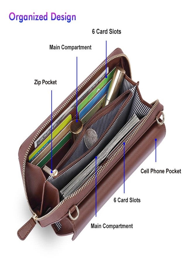 nuoku Small Purse for Women, RFID Blocking Wristlet Wallet, Crossbody Clutch with Cell Phone Pocket, Coffee - Image 4