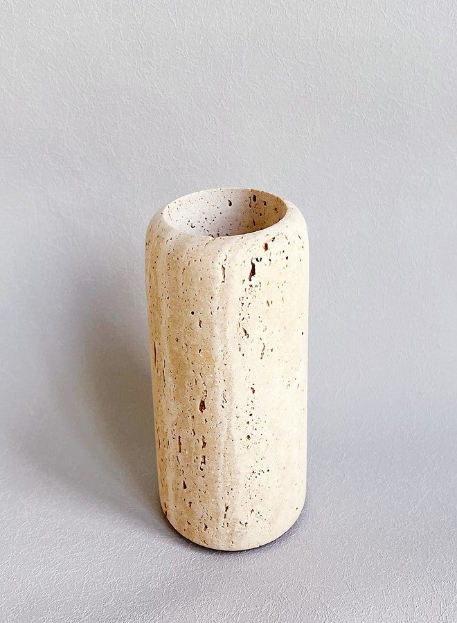 StonePlus Natural Beige Marble Travertine Toothbrush Holder Makeup Brush Holder Bathroom Countertop Organizer (Rice White Travertine) - Image 2