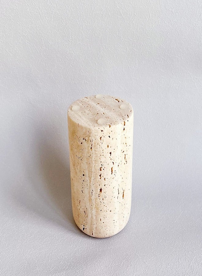 StonePlus Natural Beige Marble Travertine Toothbrush Holder Makeup Brush Holder Bathroom Countertop Organizer (Rice White Travertine) - Image 4