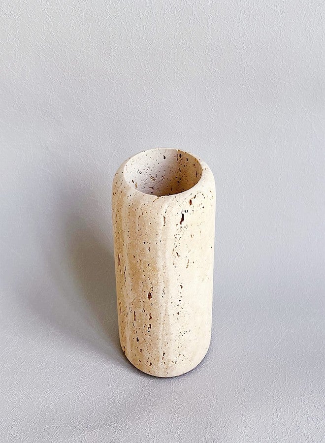 StonePlus Natural Beige Marble Travertine Toothbrush Holder Makeup Brush Holder Bathroom Countertop Organizer (Rice White Travertine) - Image 3