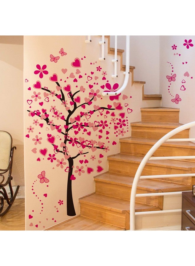 LiveGallery Removable Huge Pink Cartoon Heart Flower Tree Wall Decals Red Butterfly Wall Stickers Home Art Decor for Kids Girls Babys Bedroom Nursery Room Living Room Decorations - Image 5