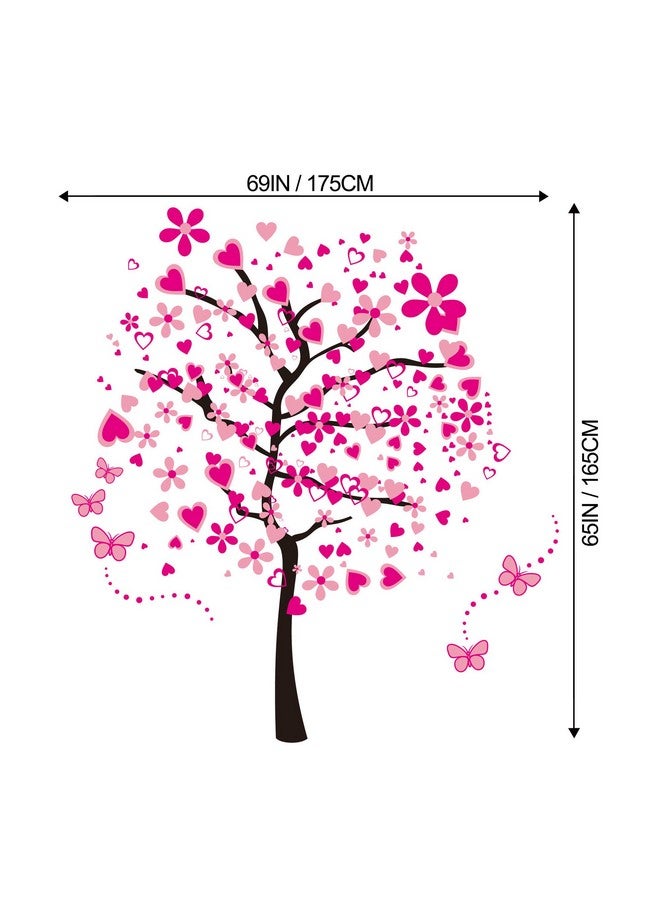 LiveGallery Removable Huge Pink Cartoon Heart Flower Tree Wall Decals Red Butterfly Wall Stickers Home Art Decor for Kids Girls Babys Bedroom Nursery Room Living Room Decorations - Image 3